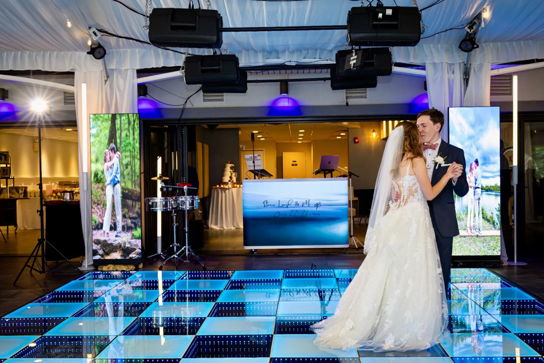 TWK Events DJ setup with an LED dance floor at a wedding reception